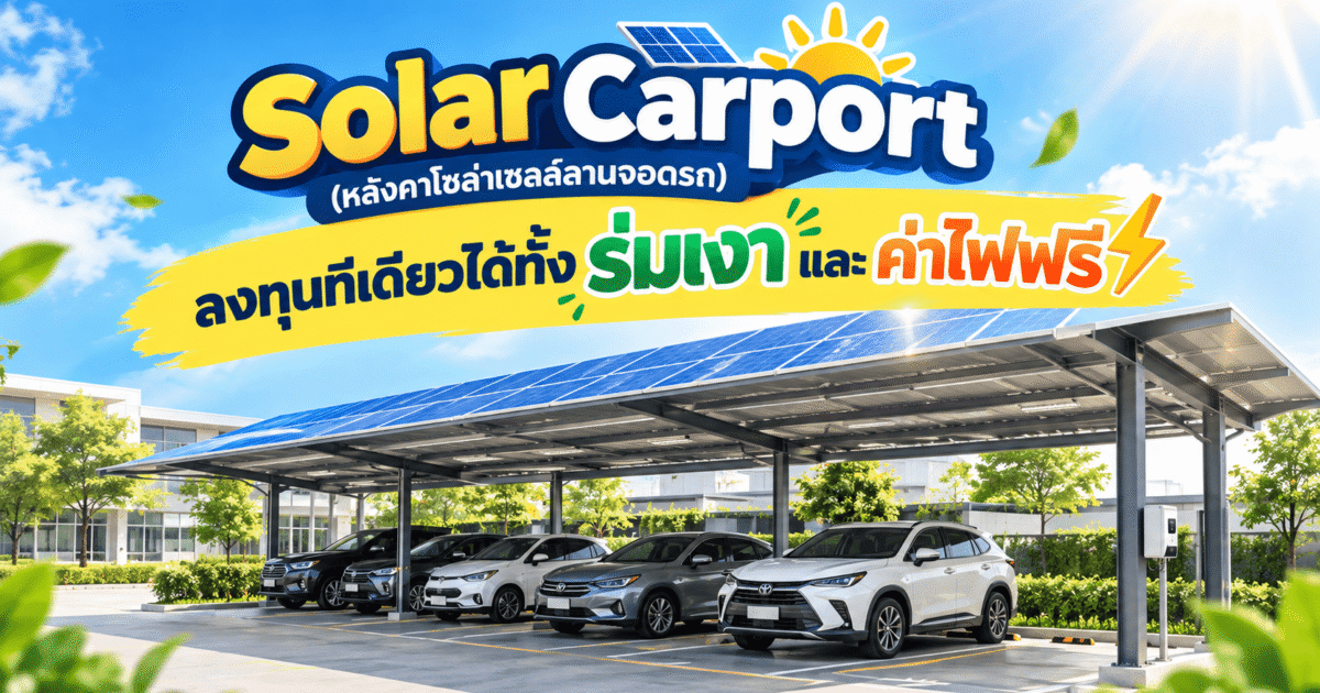 Solar Carport (หลังคาโซล่าเซลล์ลานจอดรถ) ลงทุนทีเดียวได้ทั้งร่มเงาและค่าไฟฟรี